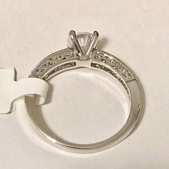 Silver Filigree Victorian Engagement Ring Size 9 10 Cubic Zirconia RhodiumPlated - Picture 4 of 10